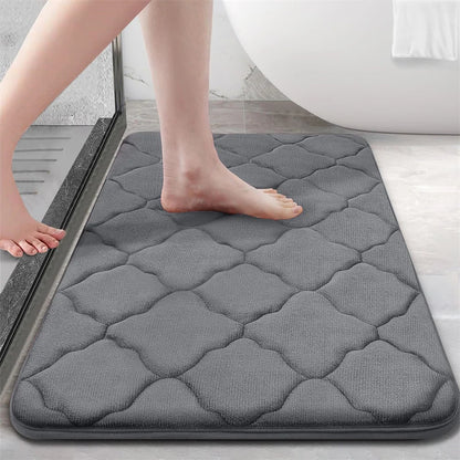 Olanly Silicone Bath Mat Non-Slip Shower Bathroom Rug Memory Foam Carpet Soft Foot Mat Stone Floor Super Absorbent Quick Dry Rug