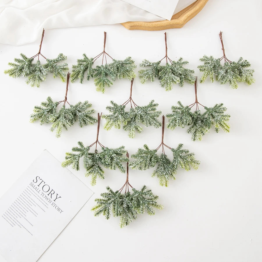 6PCS Artificial Plant Green Leaves Cactus for Home Christmas Decoration DIY Wreath Material Craft Wedding Banquet Accessories