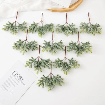 6PCS Artificial Plant Green Leaves Cactus for Home Christmas Decoration DIY Wreath Material Craft Wedding Banquet Accessories