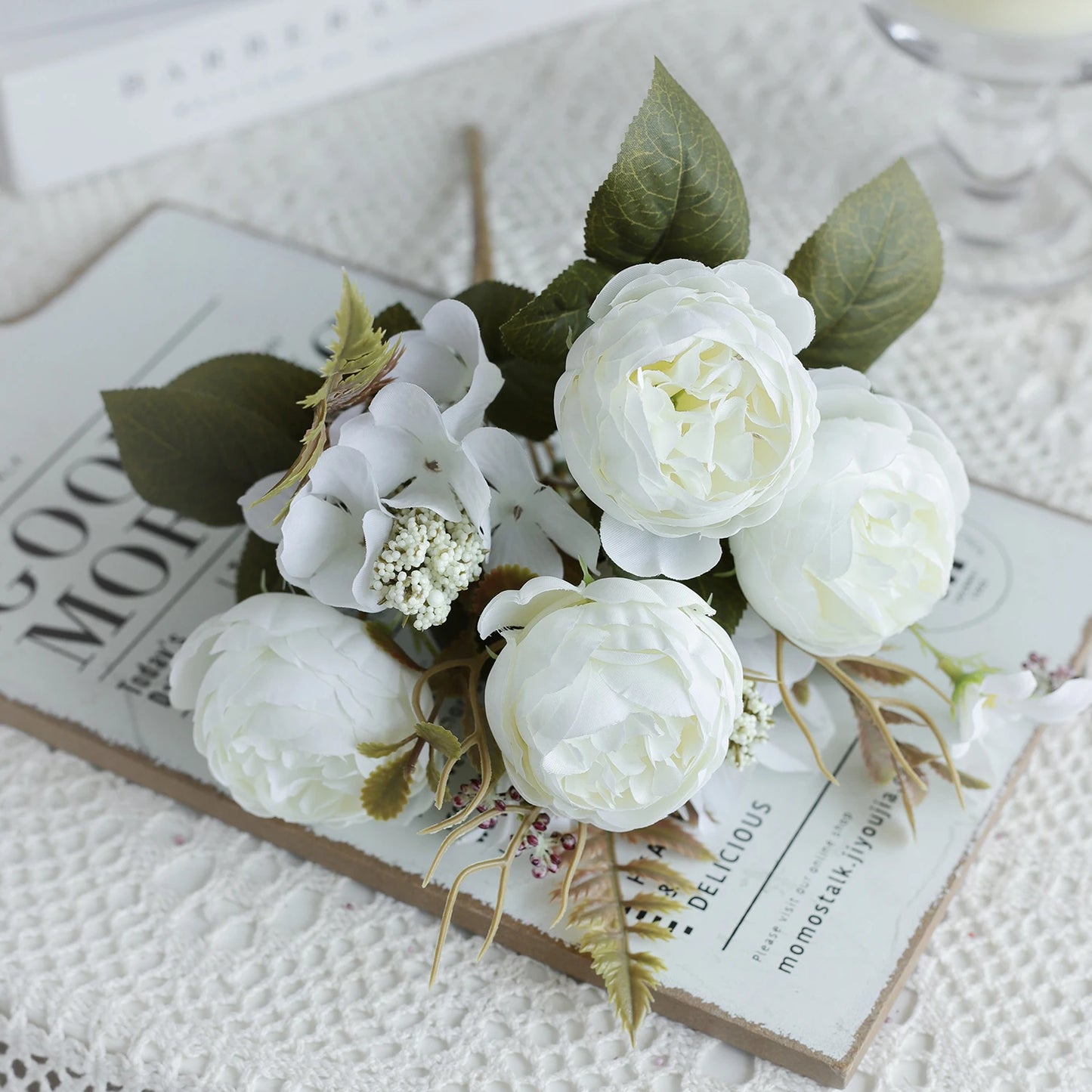 1PC Artificial Flowers Wedding Home Bedroom Decoration Bridal Bouquet Garden Fake Silk Peony Hydrangeas Vase for Board Outdoors