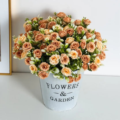 1PC 15 Head 5 Fork Silk Rose Wedding bridal Bouquet Christmas Wreath Vase Decoration Home bonsai DIY Scrapbook Artificial Flower