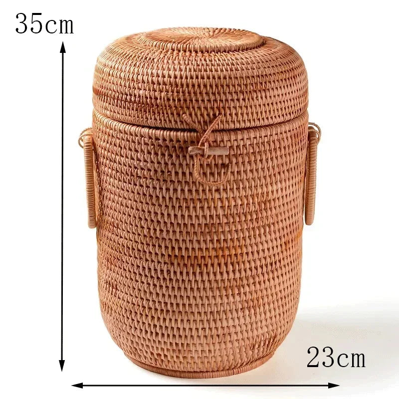 Multifunction Hand Woven Rattan Storage Basket Rattan Organizadores for Sundries Jewelry Tea Ornaments Food Storage Container