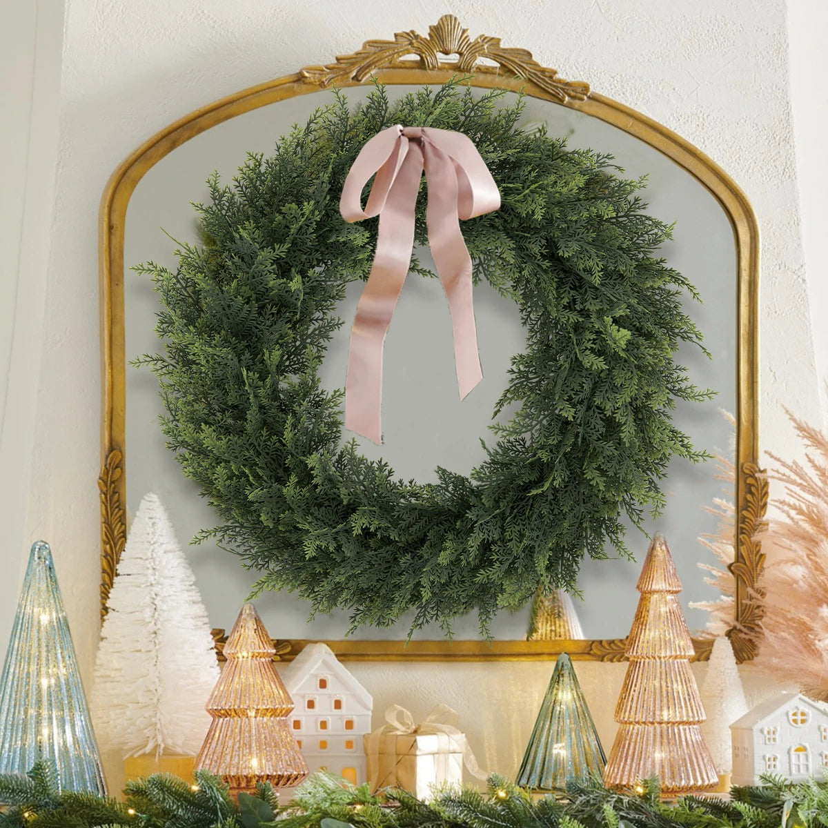 SIA FLOWER Cedar Artificial Flower Ring PE Material Cedar Grass Ring Artificial Plants Garden Decor Home Decor