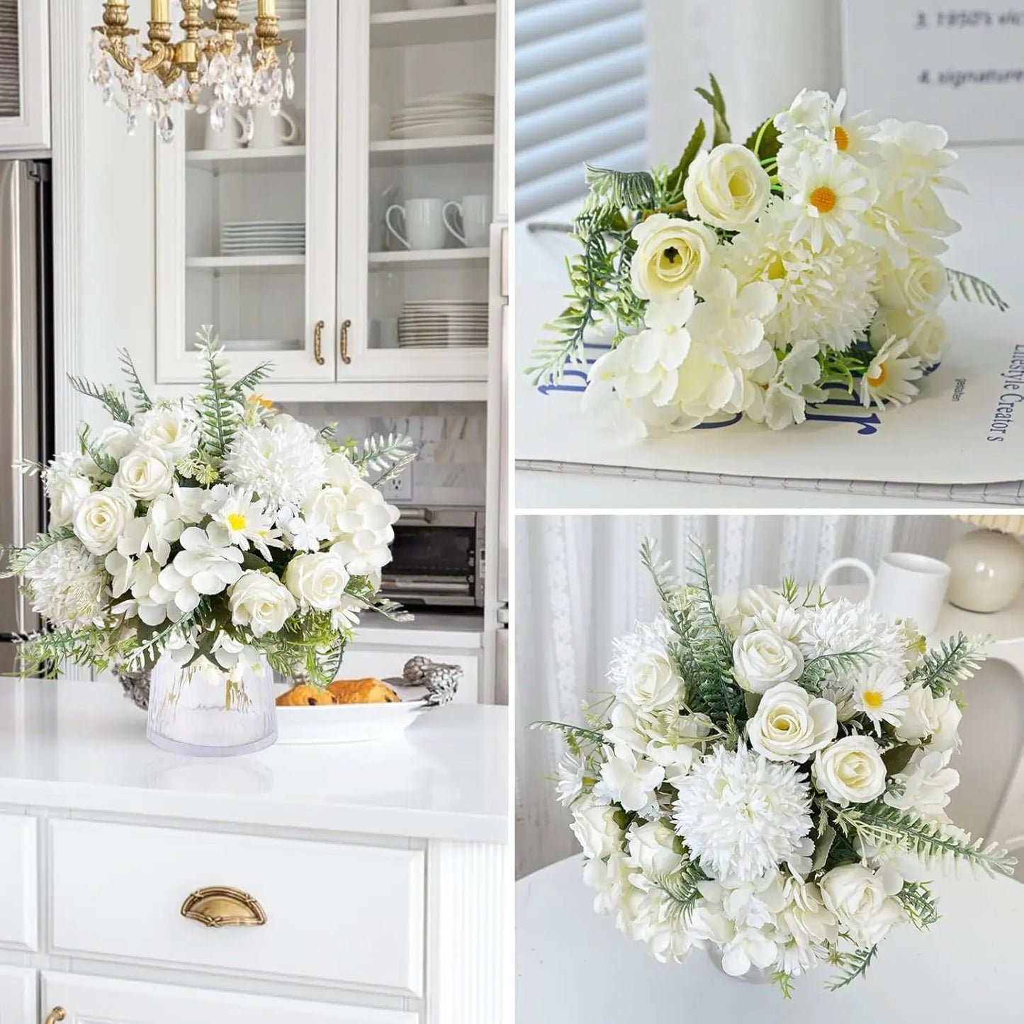 1PC Artificial Flowers Wedding Home Bedroom Decoration Bridal Bouquet Garden Fake Silk Roses Hydrangeas Vase for Board Outdoors