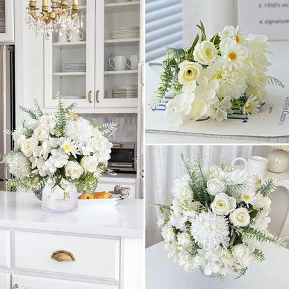 1PC Artificial Flowers Wedding Home Bedroom Decoration Bridal Bouquet Garden Fake Silk Roses Hydrangeas Vase for Board Outdoors