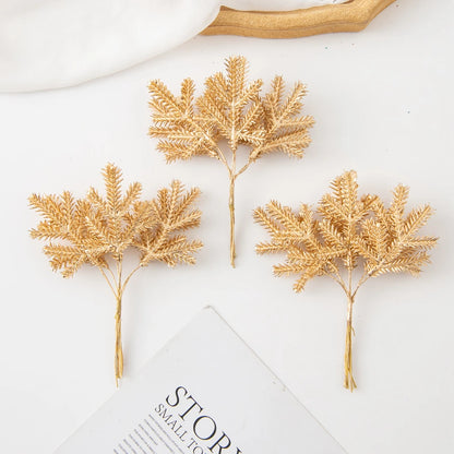 6PCS Artificial Plant Green Leaves Cactus for Home Christmas Decoration DIY Wreath Material Craft Wedding Banquet Accessories