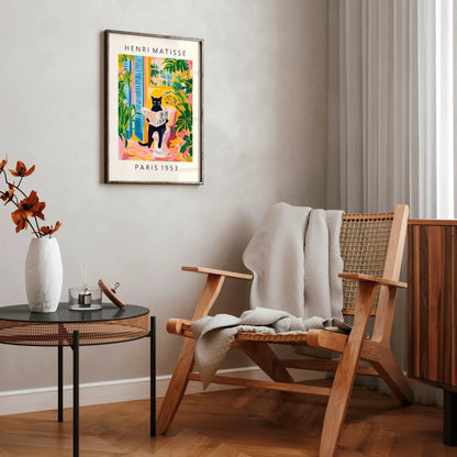 Black cat on toilet, Bathroom wall art, Matisse poster, Funny bathroom decor, Pink tropical decor