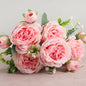 Hot Selling 1pcs/30cm Rose Pink Silk Bouquet Peony Artificial Flower 5 Big Head 4 Small Bud Bride Wedding Home Decoration Artifi