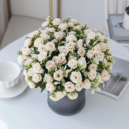 1PC 15 Head 5 Fork Silk Rose Wedding bridal Bouquet Christmas Wreath Vase Decoration Home bonsai DIY Scrapbook Artificial Flower