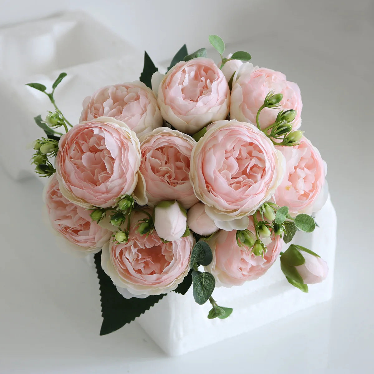 Hot Selling 1pcs/30cm Rose Pink Silk Bouquet Peony Artificial Flower 5 Big Head 4 Small Bud Bride Wedding Home Decoration Artifi