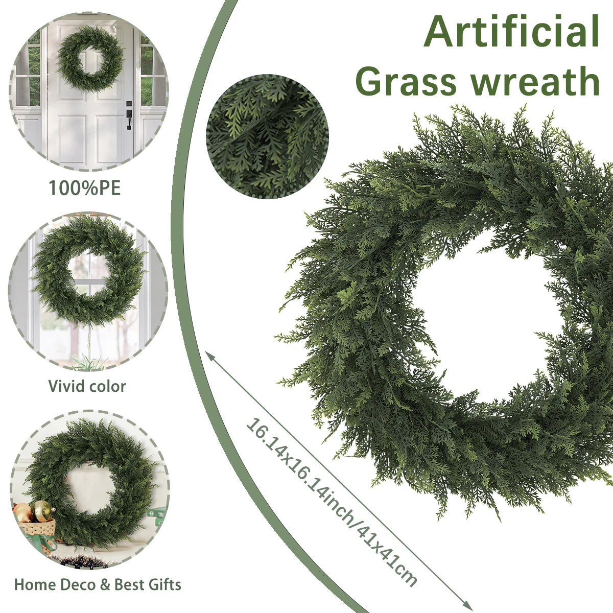 SIA FLOWER Cedar Artificial Flower Ring PE Material Cedar Grass Ring Artificial Plants Garden Decor Home Decor