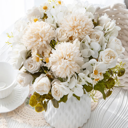 1PC Artificial Flowers Wedding Home Bedroom Decoration Bridal Bouquet Garden Fake Silk Roses Hydrangeas Vase for Board Outdoors