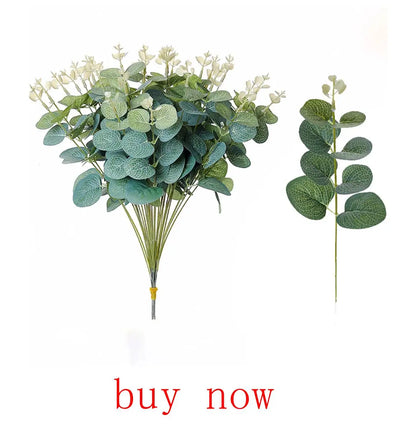 6PCS Artificial Plant Green Leaves Cactus for Home Christmas Decoration DIY Wreath Material Craft Wedding Banquet Accessories