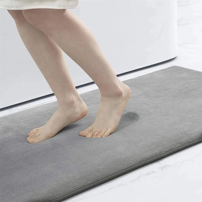 Olanly Silicone Bath Mat Non-Slip Shower Bathroom Rug Memory Foam Carpet Soft Foot Mat Stone Floor Super Absorbent Quick Dry Rug