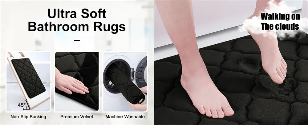 Olanly Silicone Bath Mat Non-Slip Shower Bathroom Rug Memory Foam Carpet Soft Foot Mat Stone Floor Super Absorbent Quick Dry Rug