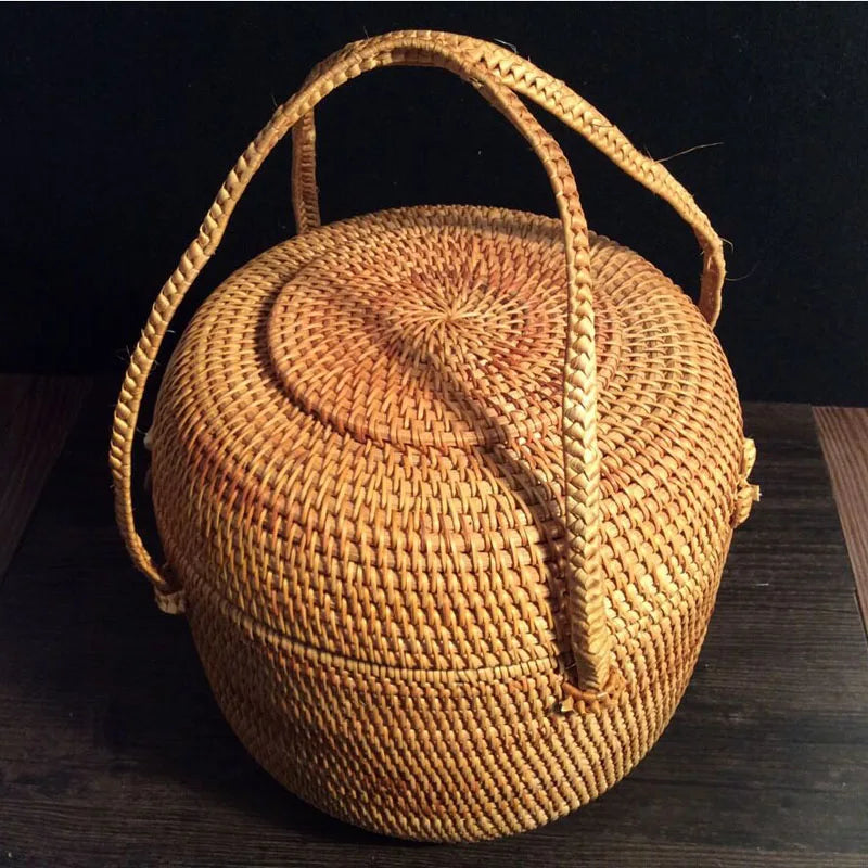 Multifunction Hand Woven Rattan Storage Basket Rattan Organizadores for Sundries Jewelry Tea Ornaments Food Storage Container