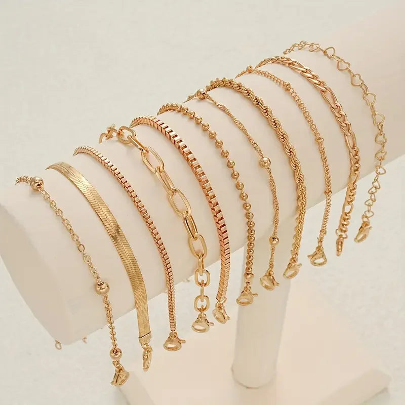 11pcs Chic Snake Chain Bracelet Set for Women Boho Simple Elegant Heart Geometric Chain Vacation Date Casual Jewelry Gifts 2025