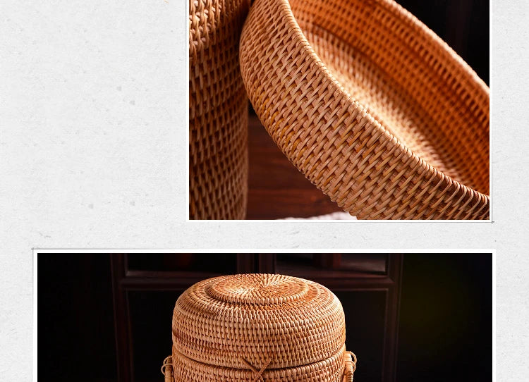 Multifunction Hand Woven Rattan Storage Basket Rattan Organizadores for Sundries Jewelry Tea Ornaments Food Storage Container