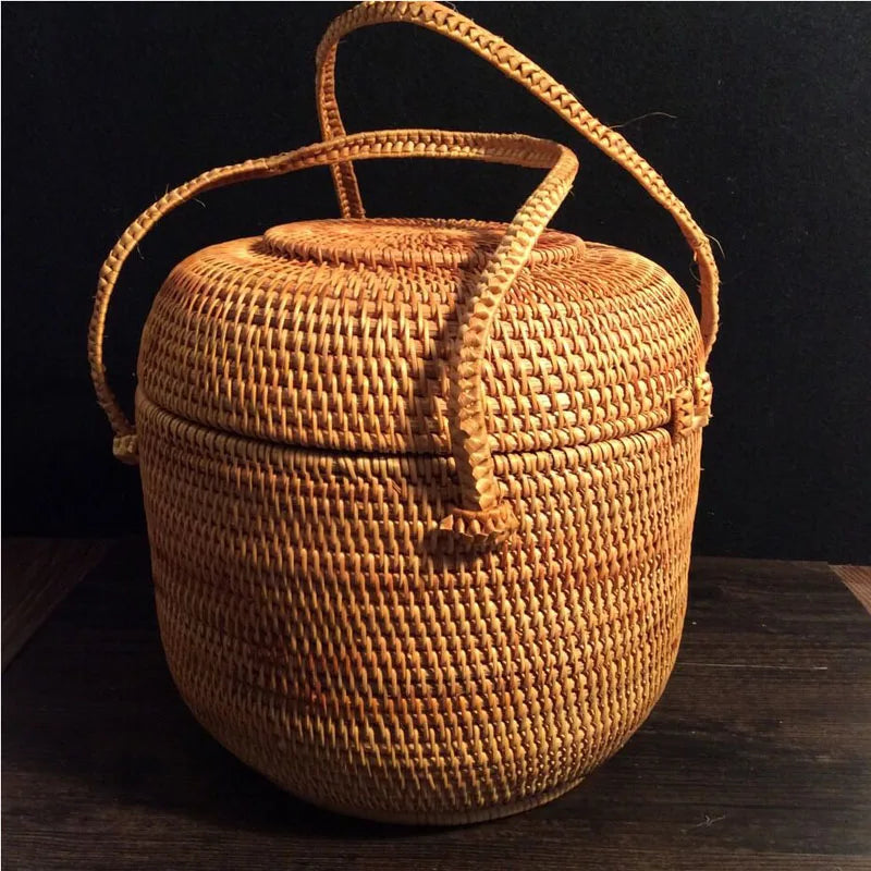 Multifunction Hand Woven Rattan Storage Basket Rattan Organizadores for Sundries Jewelry Tea Ornaments Food Storage Container