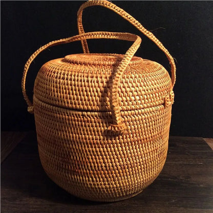 Multifunction Hand Woven Rattan Storage Basket Rattan Organizadores for Sundries Jewelry Tea Ornaments Food Storage Container
