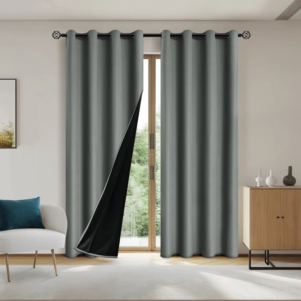 1panel Solid 100% Blackout Curtains with Grommets, Total Privacy Drapes for Bedroom, Living Room, Home Decor