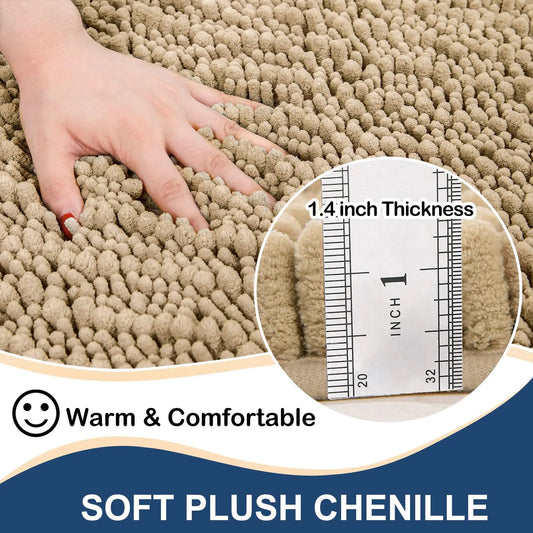 Kitinjoy Chenille Bathroom Mats Extra Thick Absorbent  Non-Slip Bath Rugs Machine Wash Plush Carpet Living Room Luxry Floor Mats