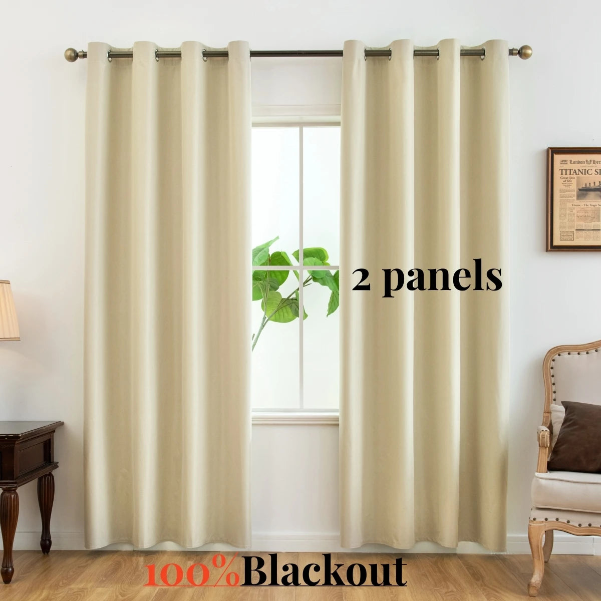 2pcs Modern 100% Blackout Curtain with Coated Lining, Curains for Bedroom, Living Room, Dining Room, Bathroom, Home Decor