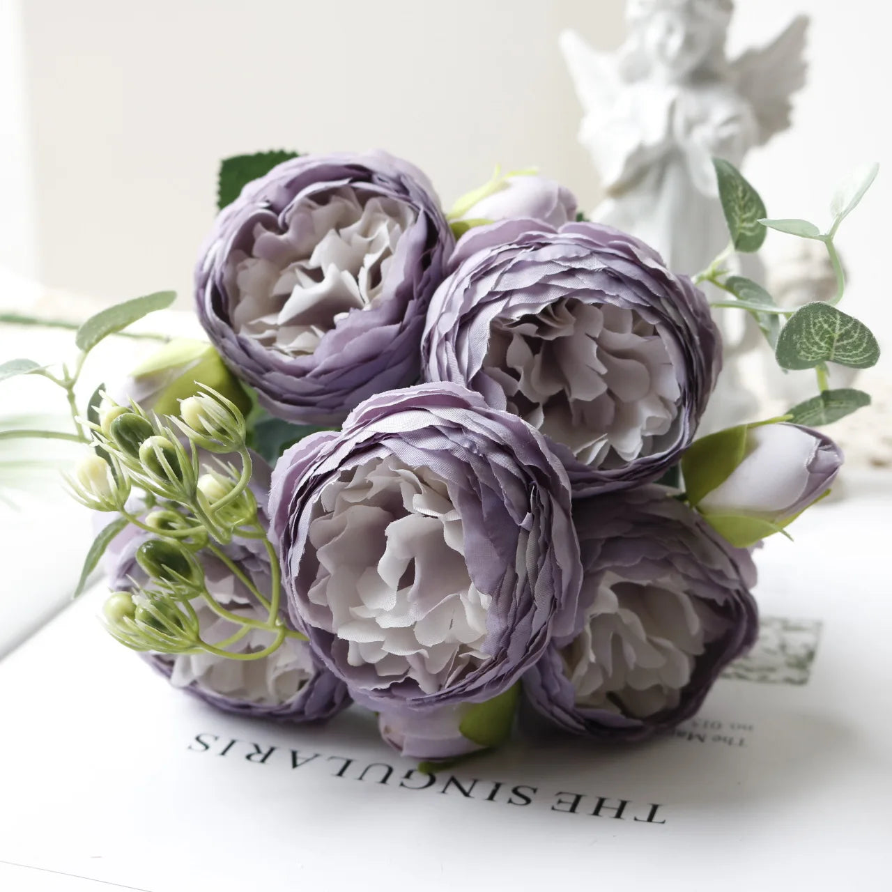 Hot Selling 1pcs/30cm Rose Pink Silk Bouquet Peony Artificial Flower 5 Big Head 4 Small Bud Bride Wedding Home Decoration Artifi