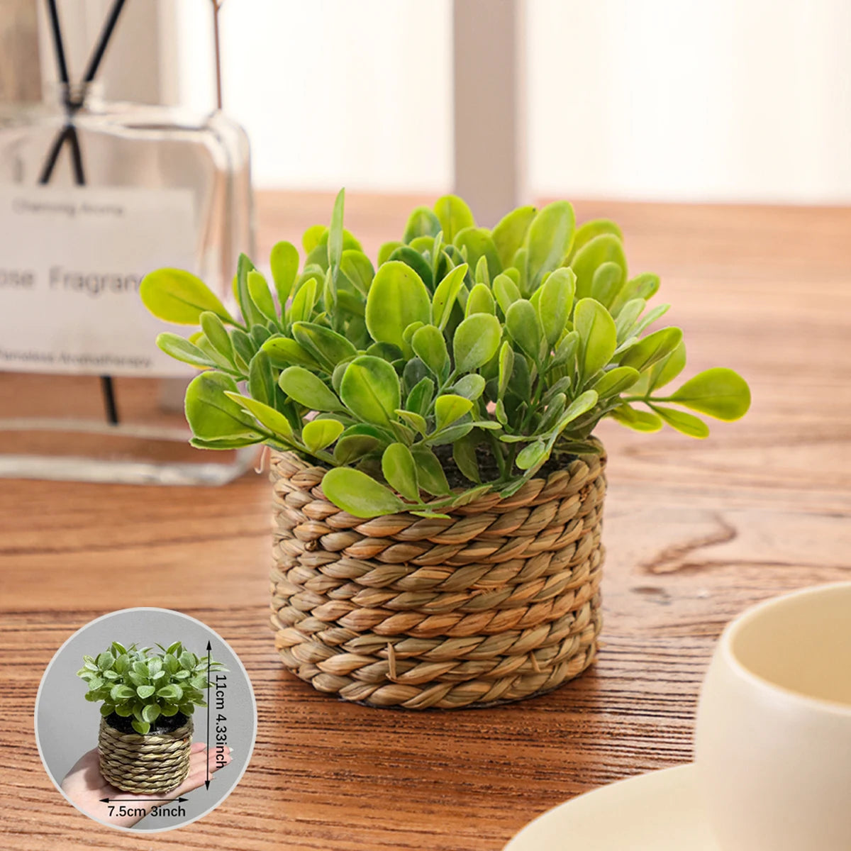 XIYA FLOWER Green Artificial Plants Eucalyptus Grass Woven Small Potted Plants Grass Mound 11cm PE Material Home Decoration