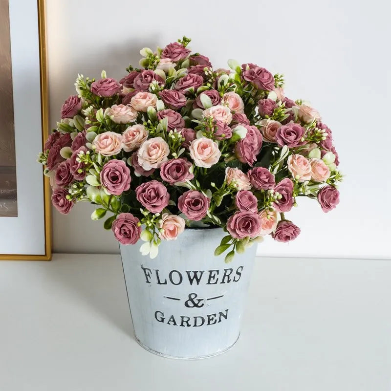 1PC 15 Head 5 Fork Silk Rose Wedding bridal Bouquet Christmas Wreath Vase Decoration Home bonsai DIY Scrapbook Artificial Flower