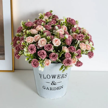 1PC 15 Head 5 Fork Silk Rose Wedding bridal Bouquet Christmas Wreath Vase Decoration Home bonsai DIY Scrapbook Artificial Flower