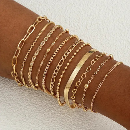 11pcs Chic Snake Chain Bracelet Set for Women Boho Simple Elegant Heart Geometric Chain Vacation Date Casual Jewelry Gifts 2025