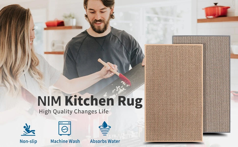 Washable Non-slip Kitchen Rug Faux Sisal Running Rug, Faux Woven Kitchen Mat Kitchen Runners With Back Made Of Natural Rubber