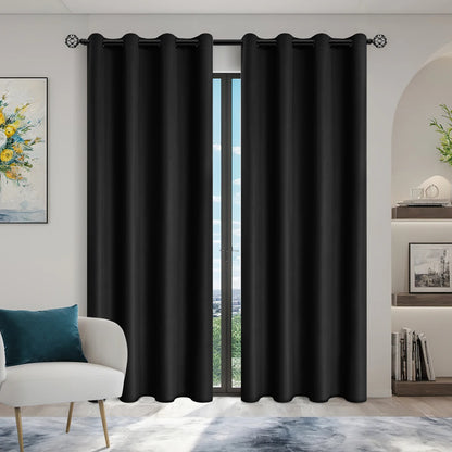 2pcs Modern 100% Blackout Curtain with Coated Lining, Curains for Bedroom, Living Room, Dining Room, Bathroom, Home Decor