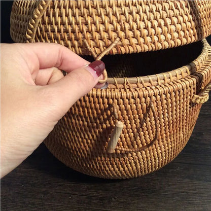 Multifunction Hand Woven Rattan Storage Basket Rattan Organizadores for Sundries Jewelry Tea Ornaments Food Storage Container