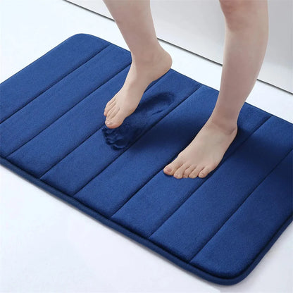 Olanly Silicone Bath Mat Non-Slip Shower Bathroom Rug Memory Foam Carpet Soft Foot Mat Stone Floor Super Absorbent Quick Dry Rug