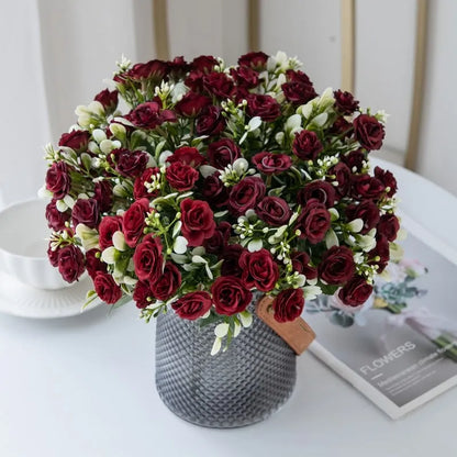 1PC 15 Head 5 Fork Silk Rose Wedding bridal Bouquet Christmas Wreath Vase Decoration Home bonsai DIY Scrapbook Artificial Flower