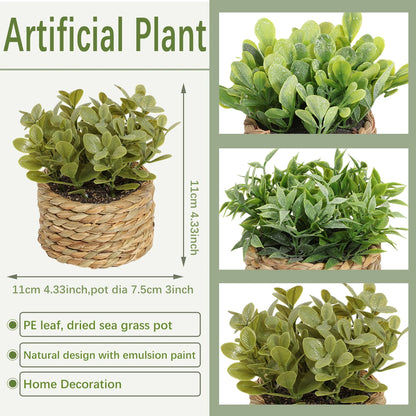 XIYA FLOWER Green Artificial Plants Eucalyptus Grass Woven Small Potted Plants Grass Mound 11cm PE Material Home Decoration