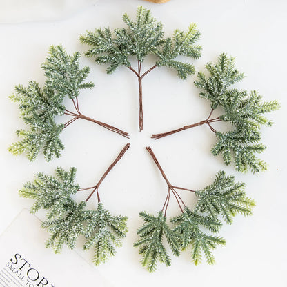 6PCS Artificial Plant Green Leaves Cactus for Home Christmas Decoration DIY Wreath Material Craft Wedding Banquet Accessories