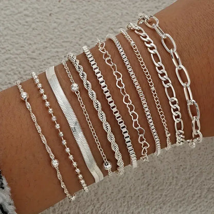 11pcs Chic Snake Chain Bracelet Set for Women Boho Simple Elegant Heart Geometric Chain Vacation Date Casual Jewelry Gifts 2025