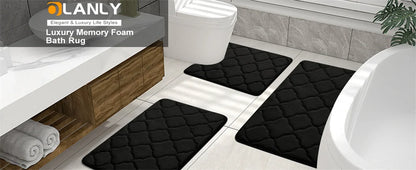 Olanly Silicone Bath Mat Non-Slip Shower Bathroom Rug Memory Foam Carpet Soft Foot Mat Stone Floor Super Absorbent Quick Dry Rug