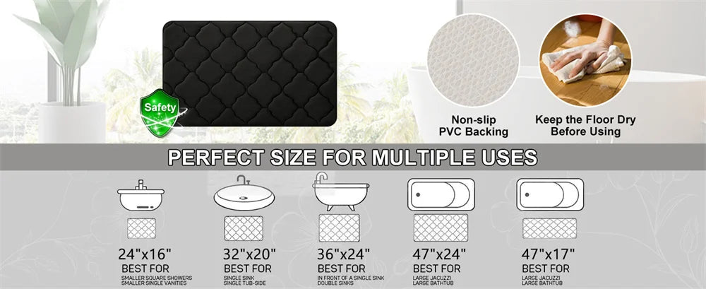 Olanly Silicone Bath Mat Non-Slip Shower Bathroom Rug Memory Foam Carpet Soft Foot Mat Stone Floor Super Absorbent Quick Dry Rug