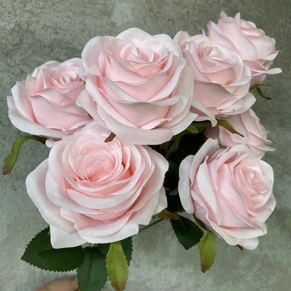 9Head Artificial Pink Rose Bouquet Flower Wedding Bridal Photography Props Home Garden Decoration Simulation Silk Rose Bouquet