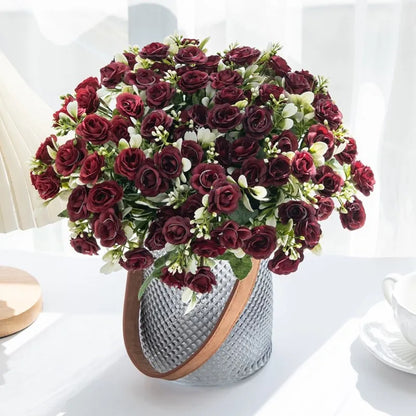 1PC 15 Head 5 Fork Silk Rose Wedding bridal Bouquet Christmas Wreath Vase Decoration Home bonsai DIY Scrapbook Artificial Flower