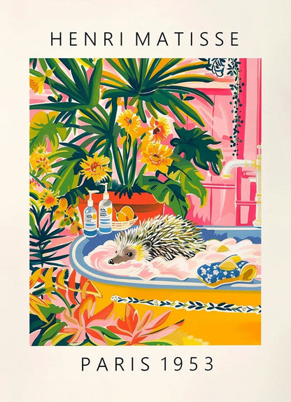 Black cat on toilet, Bathroom wall art, Matisse poster, Funny bathroom decor, Pink tropical decor