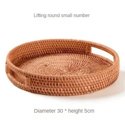 Hand-woven Rattan Wicker Basket Fruit Tea Snack Bread Basket Cosmetic Rectangular Storage Box Household Kitchen Supplies