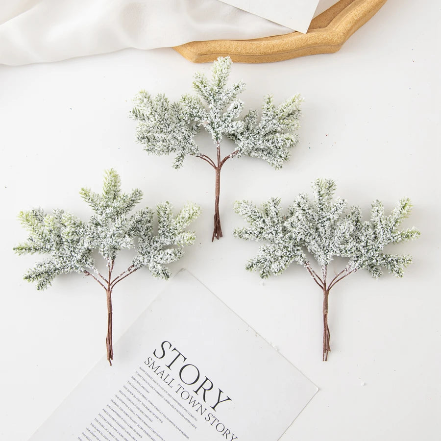 6PCS Artificial Plant Green Leaves Cactus for Home Christmas Decoration DIY Wreath Material Craft Wedding Banquet Accessories