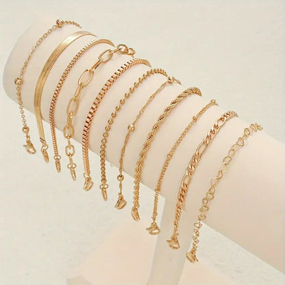 11pcs Chic Snake Chain Bracelet Set for Women Boho Simple Elegant Heart Geometric Chain Vacation Date Casual Jewelry Gifts 2025