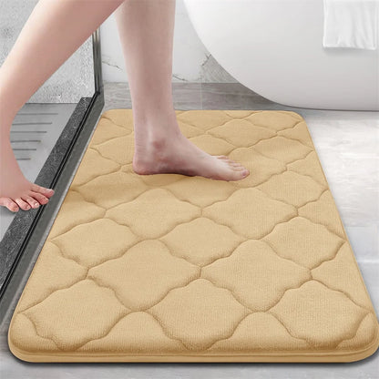 Olanly Silicone Bath Mat Non-Slip Shower Bathroom Rug Memory Foam Carpet Soft Foot Mat Stone Floor Super Absorbent Quick Dry Rug