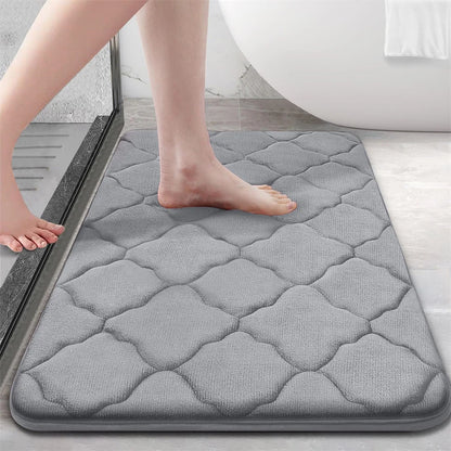 Olanly Silicone Bath Mat Non-Slip Shower Bathroom Rug Memory Foam Carpet Soft Foot Mat Stone Floor Super Absorbent Quick Dry Rug
